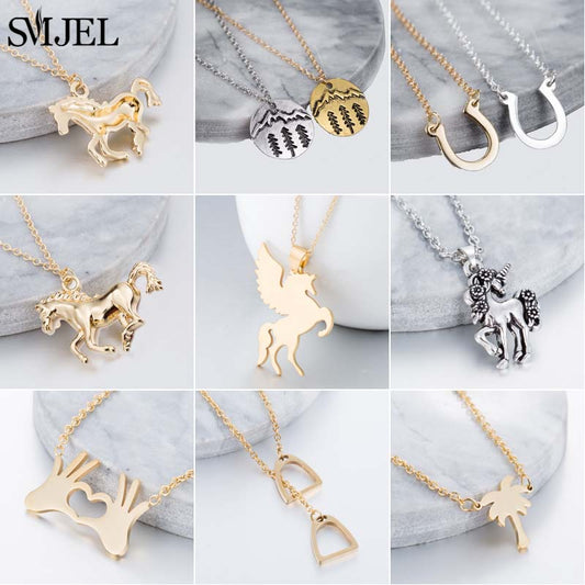 SMJEL Animal Horse Pendant Necklace Women Men Jewelry Cute Horse Shoe Hoof Necklaces Choker Collier Wholesale