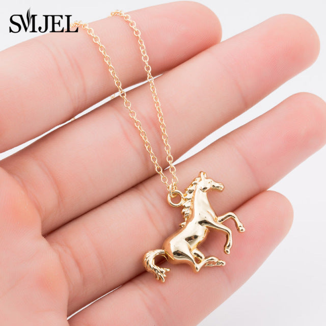 SMJEL Animal Horse Pendant Necklace Women Men Jewelry Cute Horse Shoe Hoof Necklaces Choker Collier Wholesale