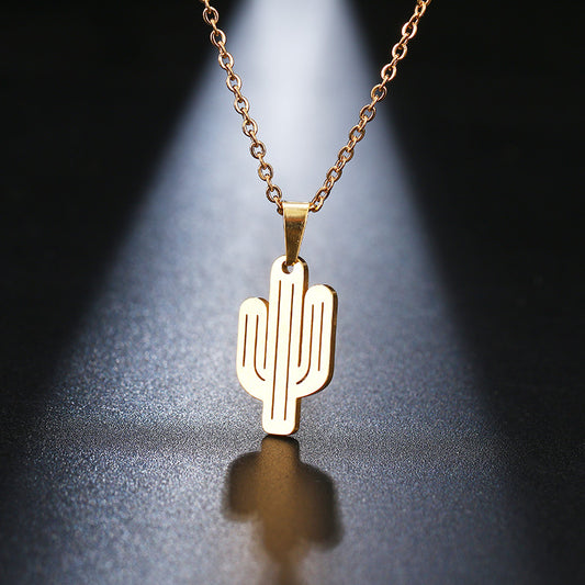 Cactus Stainless Steel Pendant Necklace In Gold And Silver Colour