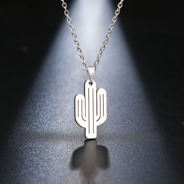 Cactus Stainless Steel Pendant Necklace In Gold And Silver Colour