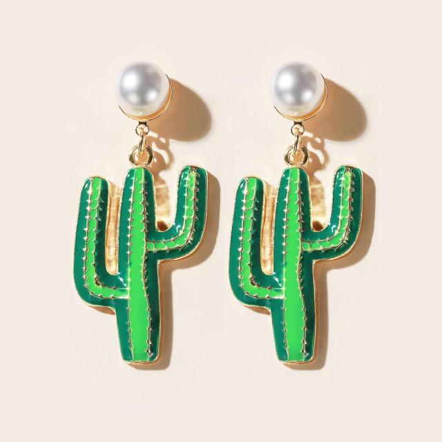 Cactus Luxury Pearl Stone Drop Earrings