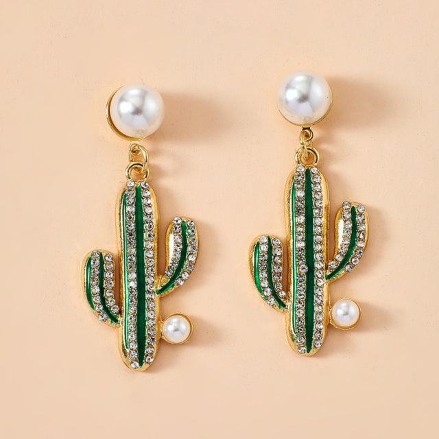 Cactus Luxury Pearl Stone Drop Earrings