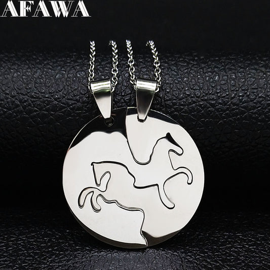 2PCS  Horse Stainless Steel Chain Necklace