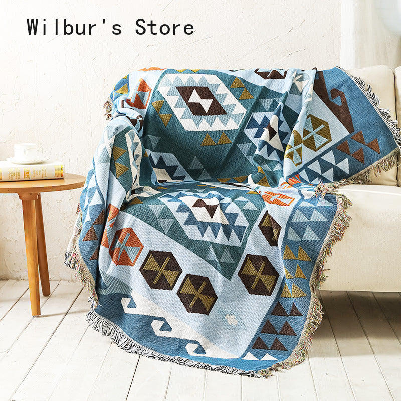 Geometric Print Sofa Blanket Double-sided Use Picnic Blanket Boho Knitted Tapestry Plaid Tablecloth Bedspread Blankets for Beds