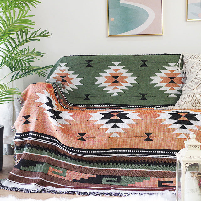 Geometric Print Sofa Blanket Double-sided Use Picnic Blanket Boho Knitted Tapestry Plaid Tablecloth Bedspread Blankets for Beds