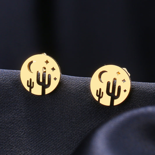 Desert Cactus Stud Earrings Stainless Steel