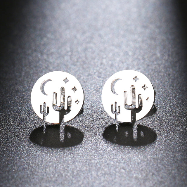 Desert Cactus Stud Earrings Stainless Steel