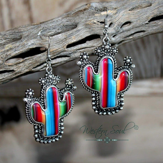 Cactus Retro Lace Alloy Earrings Colorful Dripping Cactus Earrings
