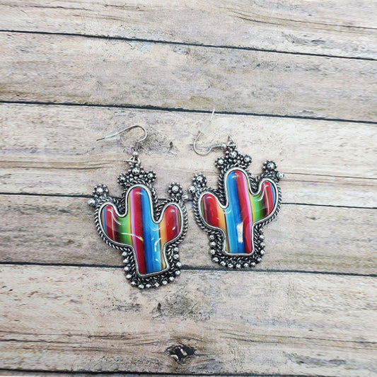 Cactus Retro Lace Alloy Earrings Colorful Dripping Cactus Earrings