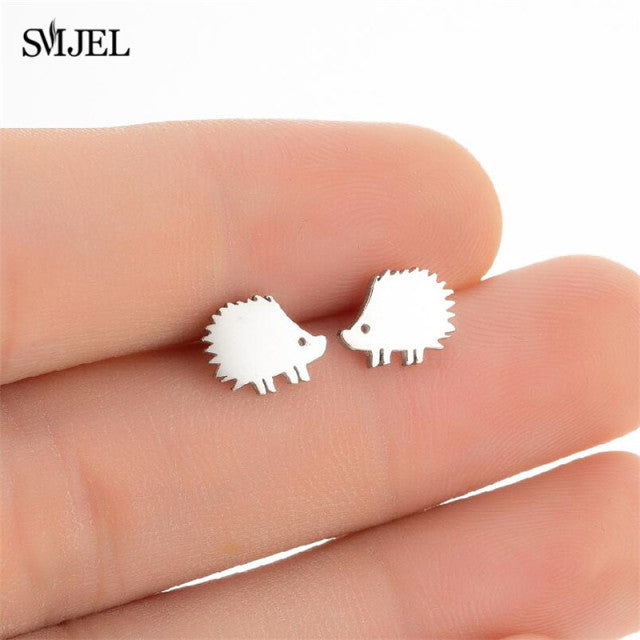 Tiny Cute Horseshoe Horse Earrings Female Stainless Steel Animal Earring Women Sheep Sea Penguin Wolf Earings Christmas Jewelry