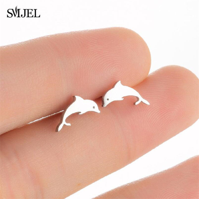 Tiny Cute Horseshoe Horse Earrings Female Stainless Steel Animal Earring Women Sheep Sea Penguin Wolf Earings Christmas Jewelry