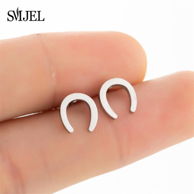 Tiny Cute Horseshoe Horse Earrings Female Stainless Steel Animal Earring Women Sheep Sea Penguin Wolf Earings Christmas Jewelry